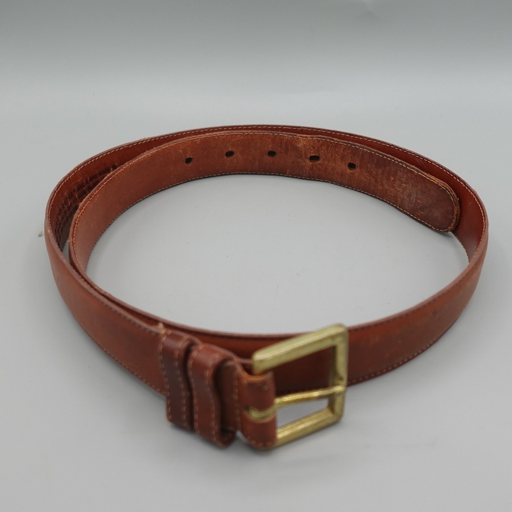 Vintage Coach 7600 Belt Men 36 British Tan Leather Solid Brass Made in USA